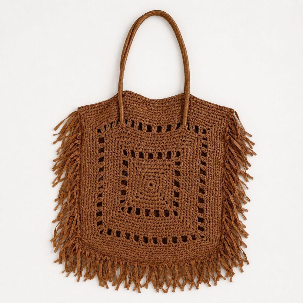 ZARA Brown Straw Fringe Tote | Summer Beach Bag 🌞